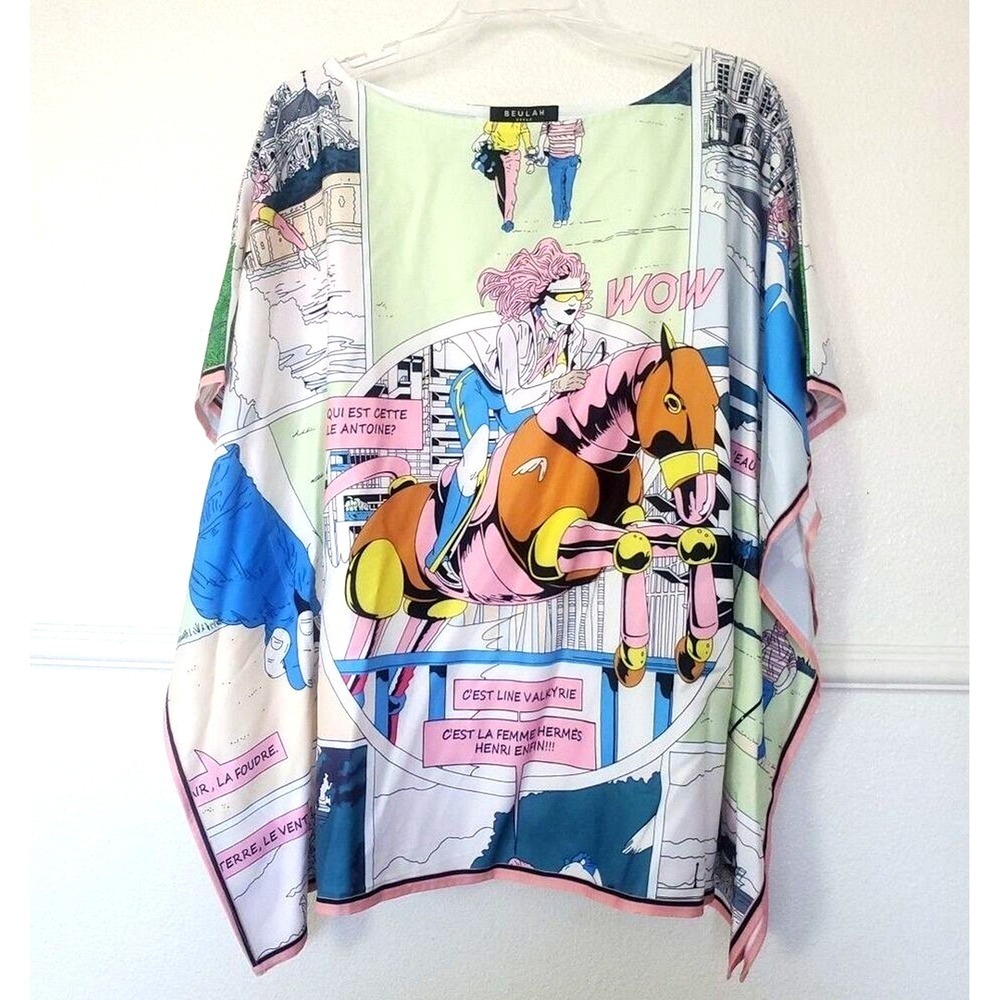 Beulah Style Women Pop Art Comic Book Print Kaftan Poncho Top French Graphic OS